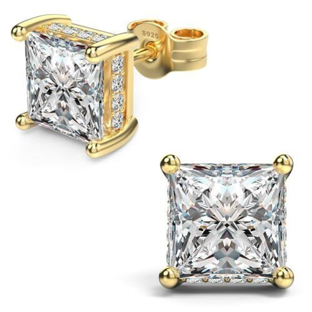 4749 18K White Gold Plated Sterling Silver Princess Cut Cubic Zirconia Stud